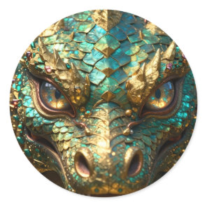 A Turquoise and Gold Dragon Mystical Classic Round Sticker