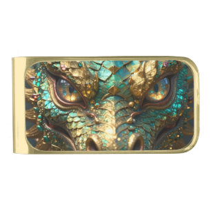A Turquoise and Gold Dragon Mystical Finish Money Clip