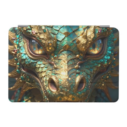 A Turquoise and Gold Dragon Mystical iPad Mini Cover