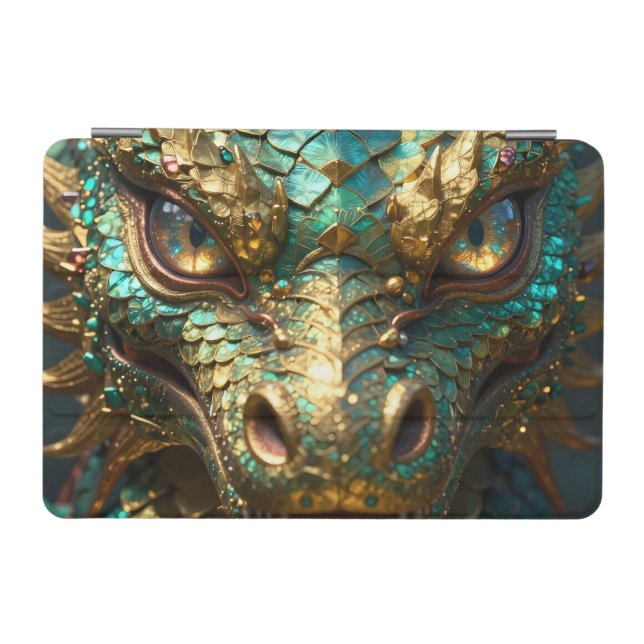 A Turquoise and Gold Dragon Mystical iPad Mini Cover (Horizontal)