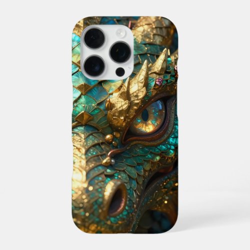 A Turquoise and Gold Dragon Mystical iPhone 16 Pro Case