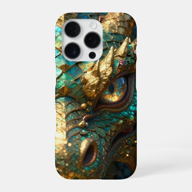A Turquoise and Gold Dragon Mystical iPhone Case (Back)