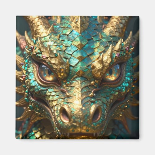 A Turquoise and Gold Dragon Mystical Magnet