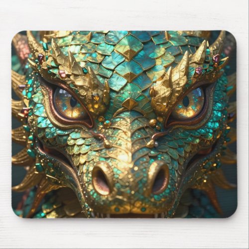 A Turquoise and Gold Dragon Mystical Mouse Pad