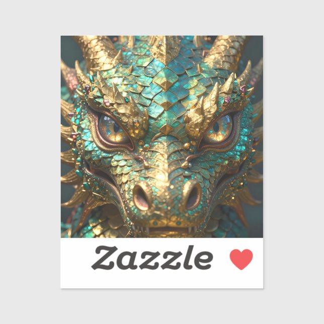 A Turquoise and Gold Dragon Mystical Sticker (Sheet)