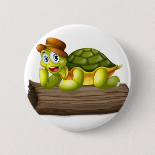 A turtle above a log pinback button