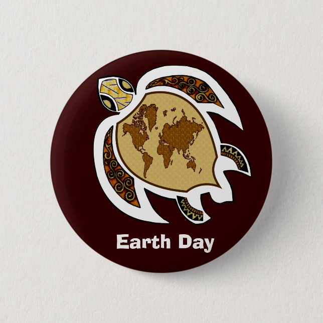 A Turtle For Earth Day On A Badge Button (Front)