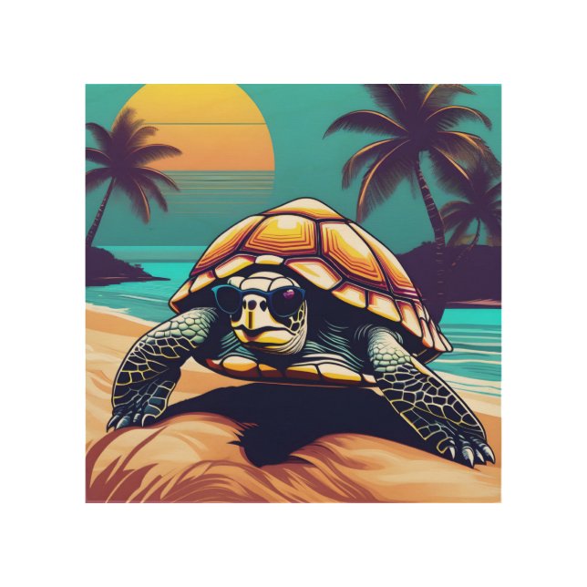 A Turtle Wearing Sunglasses Wood Wall Art (Front)