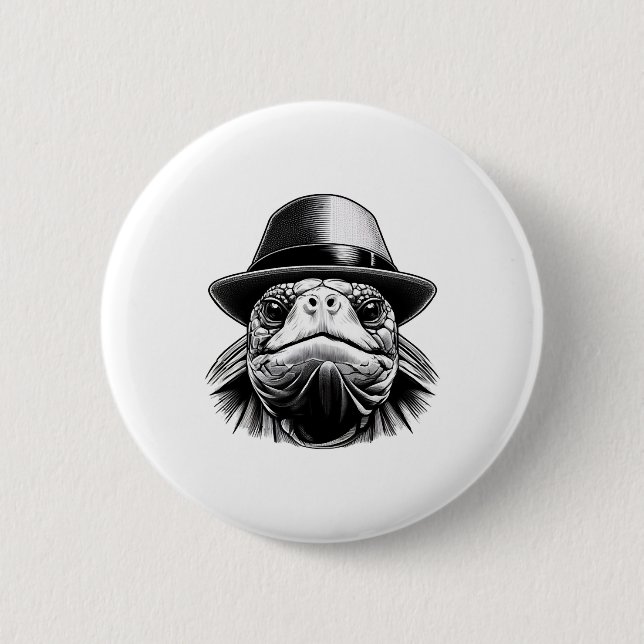 A turtle with a hat, a classic look button (Front)