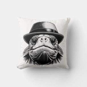 A turtle with a hat, a classic look throw pillow