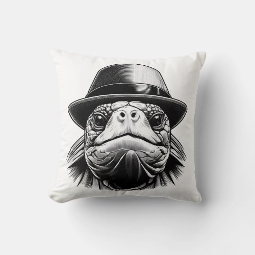 A turtle with a hat a classic look throw pillow