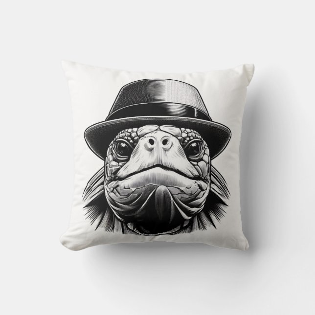 A turtle with a hat, a classic look throw pillow (Front)