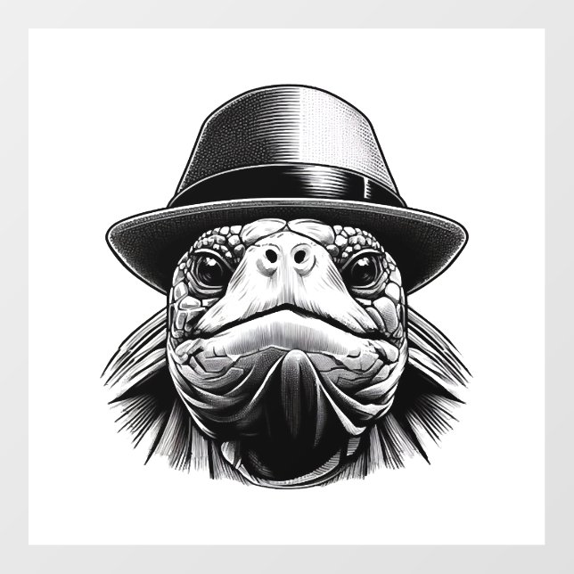 A turtle with a hat, a classic look wall decal  (Front)