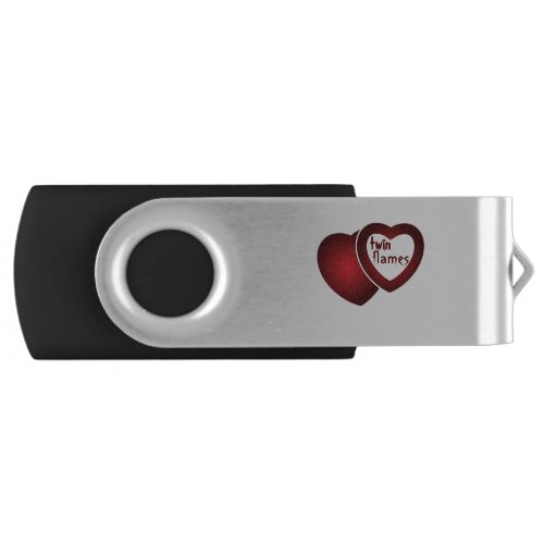 A Twin Flames heart design on red text Flash Drive