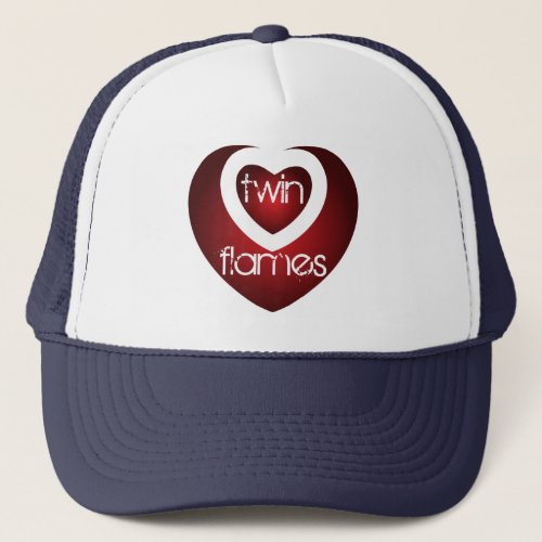 A Twin Flames heart design on white text Trucker Hat