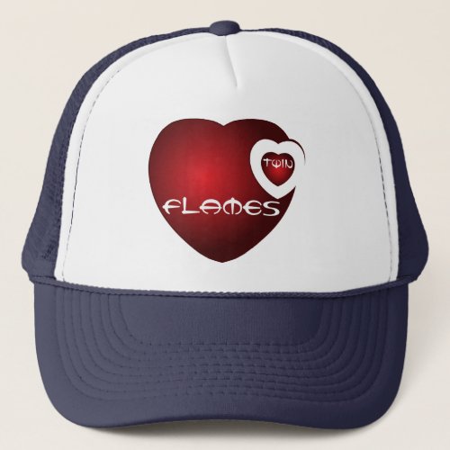 A Twin Flames heart design on white text Trucker Hat