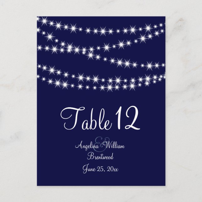 A Twinkle Lights Table Number (navy) (Front)