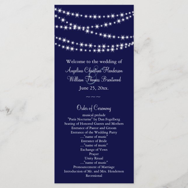 A Twinkle Lights Wedding Program (navy) (Front)