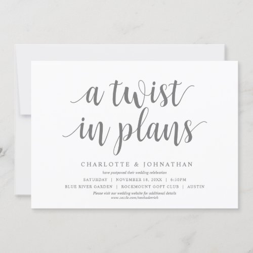 A twist in plans Wedding Change the date Invitation