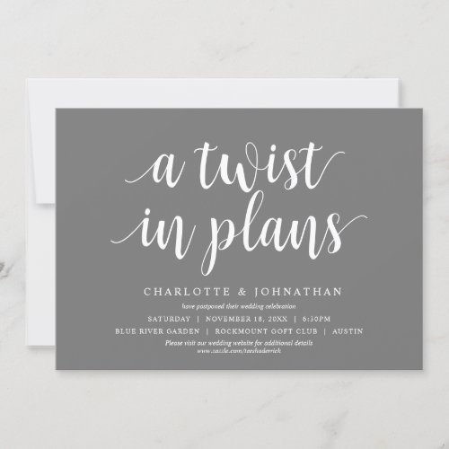 A twist in plans Wedding Change the date Invitation