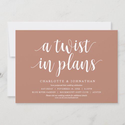 A twist in plans Wedding Change the date Invitation