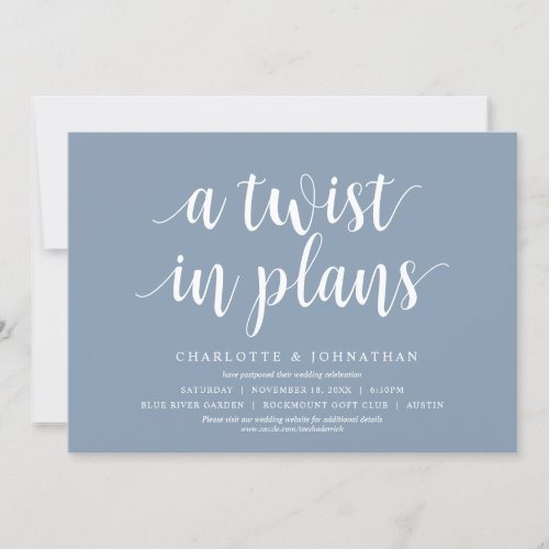 A twist in plans Wedding Change the date Invitation