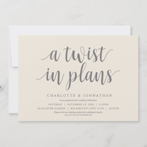 A twist in plans Wedding Change the date Invitation