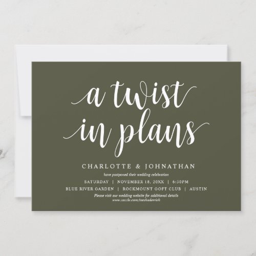 A twist in plans Wedding Change the date Invitation