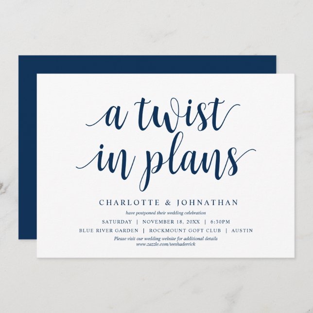 A twist in plans, Wedding Change the date Invitation (Front/Back)
