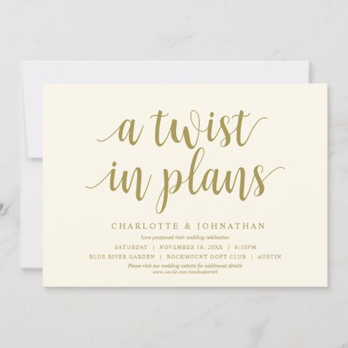 A twist in plans Wedding Change the date Invitation