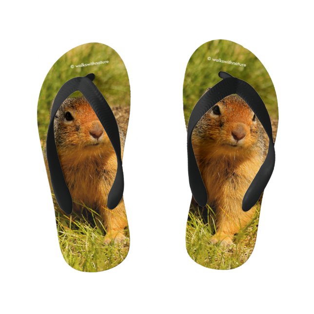 A Twitchy-Nosed Columbian Ground Squirrel Kid's Flip Flops (Footbed)