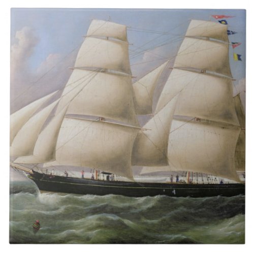 A Two Masted Schooner off Dover oil on canvas Tile