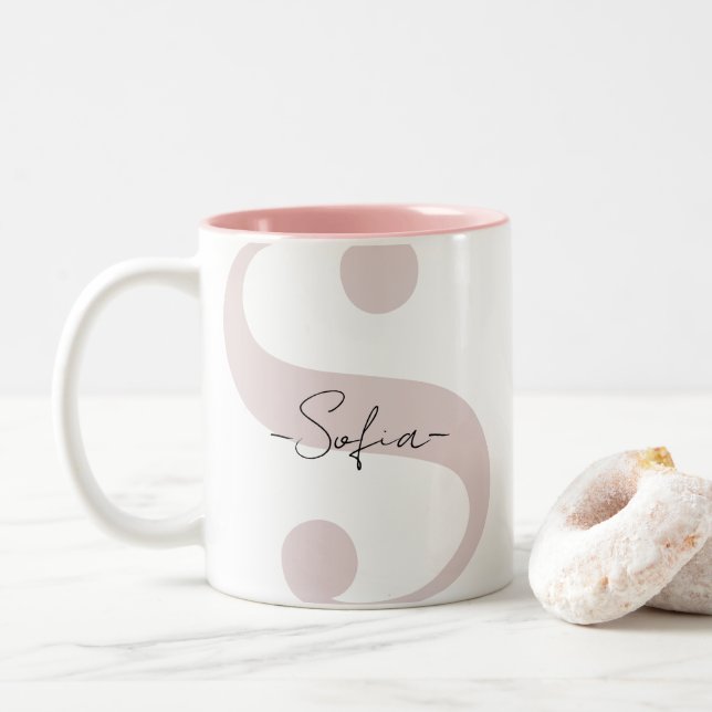 A two-tone coffee mug decorated with your name eng (With Donut)