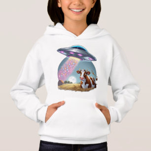 A UFO abducting a cow, with the beam made of spark Hoodie