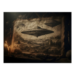 A UFO in the style of Leonardo da Vinci Poster