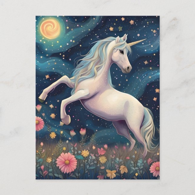 A Unicorn in The Starry Night Postcard (Front)
