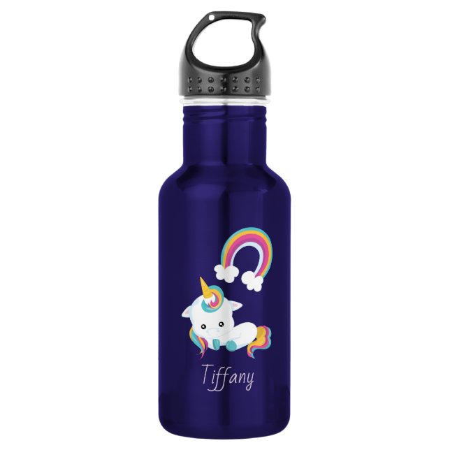A unicorn under the rainbow water bottle (Front)