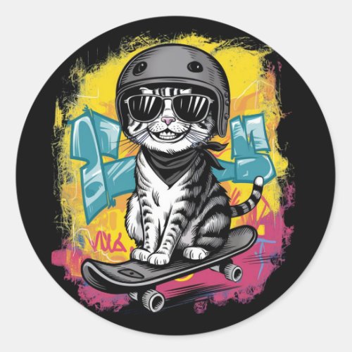 A unique and fun design featuring a stylish cat we classic round sticker