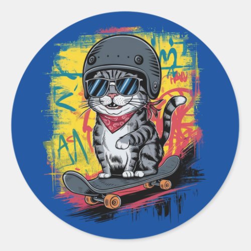 A unique and fun design featuring a stylish cat we classic round sticker