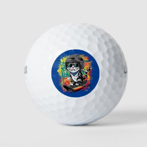 A unique and fun design featuring a stylish cat we golf balls
