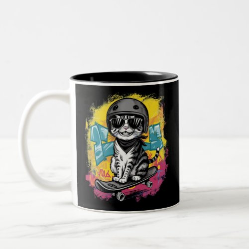 A unique and fun design featuring a stylish cat we Two_Tone coffee mug