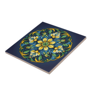 💚💙💛 A Unique Azulejo Elegance: Midnight Garden Ceramic Tile