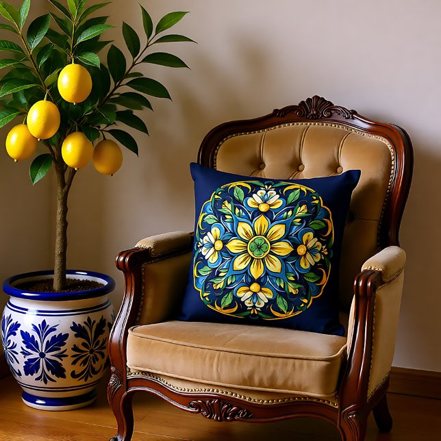 💚💙💛 A Unique Azulejo Elegance: Midnight Garden Throw Pillow (A Unique Azulejo Elegance Midnight Garden Throw Pillow)