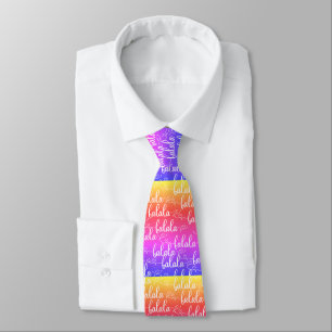 A Unique Colorful Fa la la Modern Script Rainbow Neck Tie