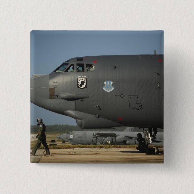 A US Air Force aircrew prepares a B-52 Pinback Button (Front)