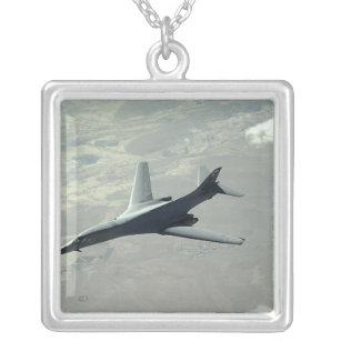 A US Air Force  B-1B Lancer on a combat patrol 2 Silver Plated Necklace
