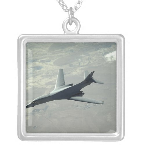 A US Air Force  B_1B Lancer on a combat patrol 2 Silver Plated Necklace