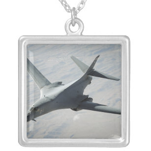 A US Air Force  B-1B Lancer on a combat patrol Silver Plated Necklace