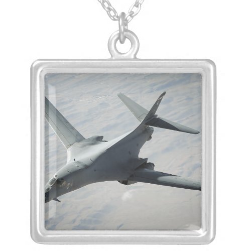 A US Air Force  B_1B Lancer on a combat patrol Silver Plated Necklace
