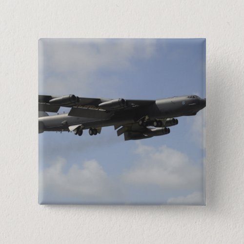 A US Air Force B_52 Stratofortress in flight Pinback Button